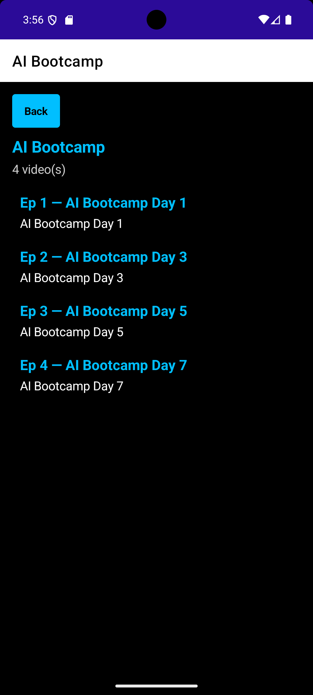 Breaking Free AI Bootcamp video list