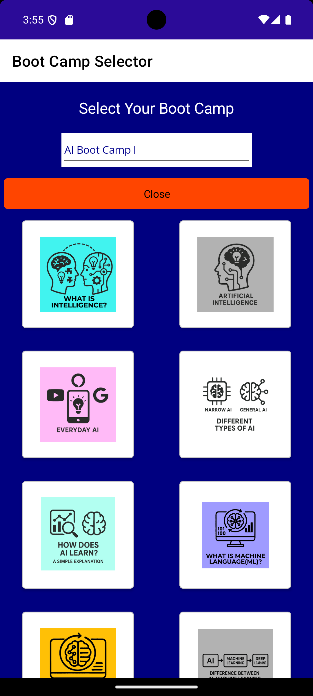 Breaking Free AI Boot Camp selector